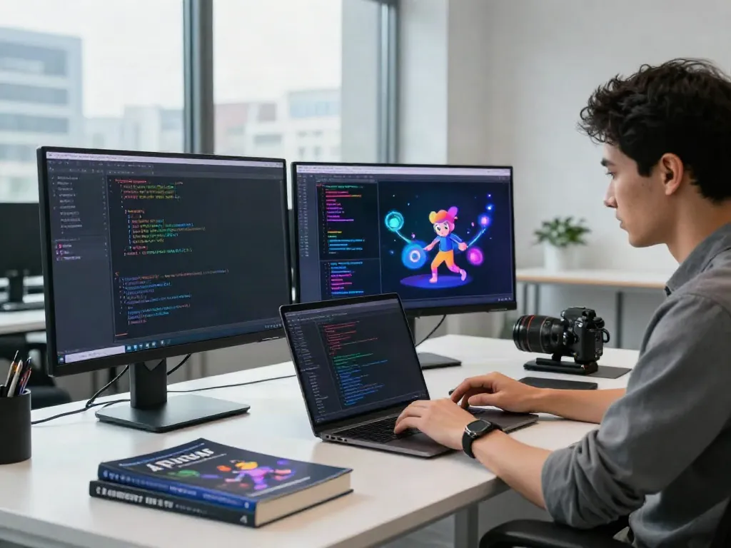 Developer using CrushOn AI at a modern workspace with dual monitors.